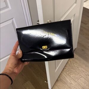 Black Patent Leather Clutch with Gold Accent